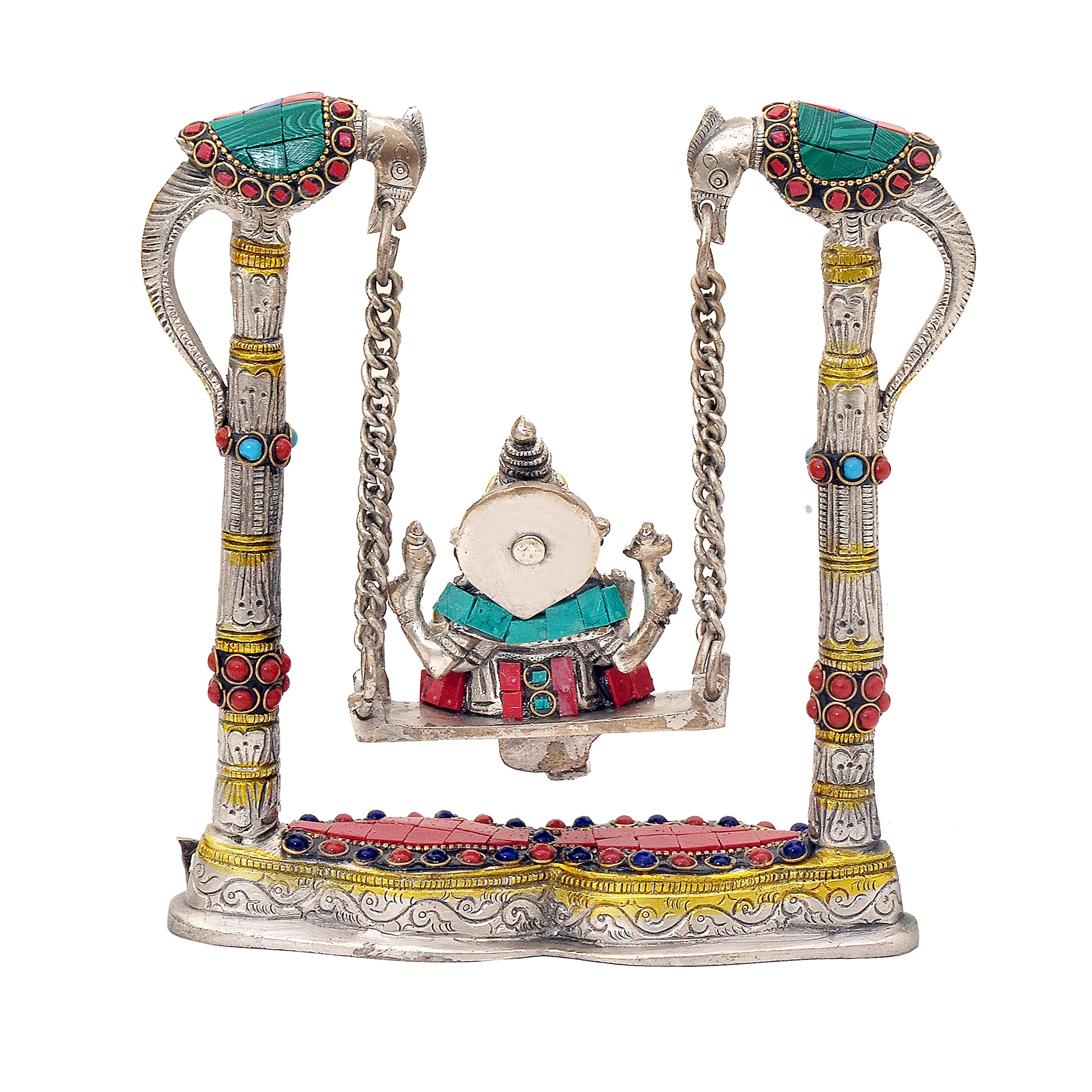 Aona Lord Ganesha On A Swing Jhula Brass Statue Idol, Height : 8 Inch